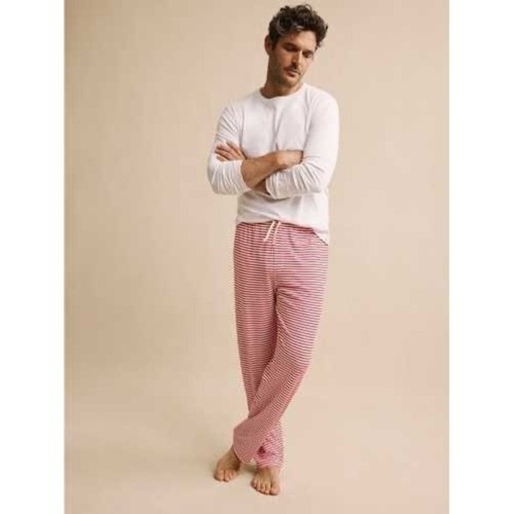 LAKE Pima Cotton Pajama Set Men S/XS White Red Stripe